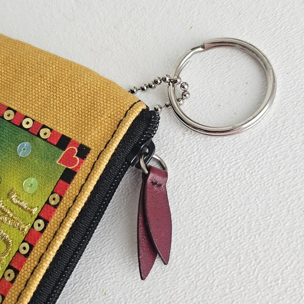 Rolfs Jackpot Genuine Leather Coin Poker Purse Keychain Wallet Sequins Beaded